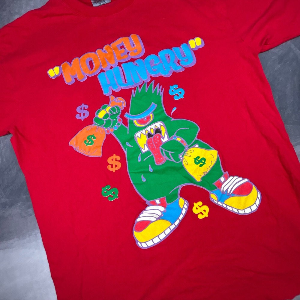 Vintage Russo Wear Money Hungry Graphic Tee Red Y2K Streetwear 2XL Heavy Duty - Picture 3 of 6